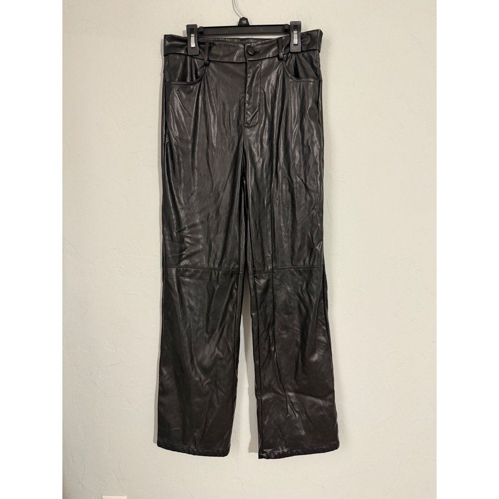 SHEIN Black Faux Leather Straight Leg Pants Petite S High Waisted JIT7722748